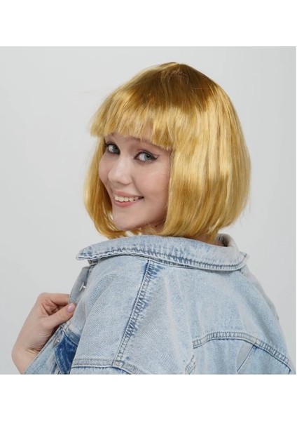 Düz Kesim Küt Parti Peruğu Altın Renk