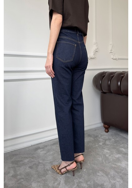 Kesik Paça Boyfit Jean- Lacivert