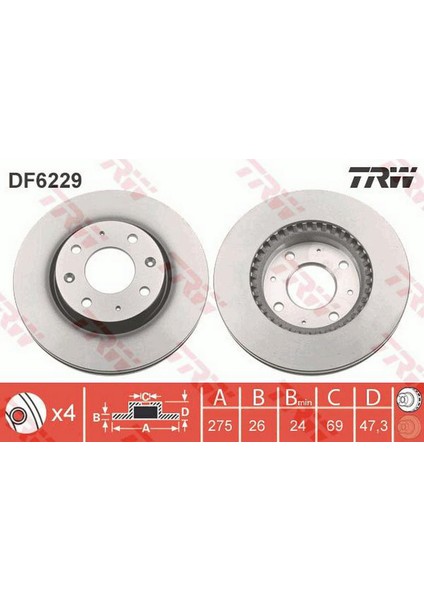 Mtxdpn Ön Fren Aynasi Kia Cerato 1.6-2.0 16V 04 1.5-2.0crdi 04 275X26X4DLXHAVALI