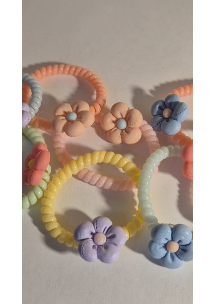 2 Adet Çiçekli Spiral Lastik Toka Karışık Renk
