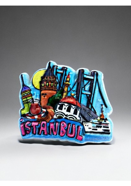Istanbul Temalı Kabartma Polyester Magnet Buzdolabı Süsü 7,5cm x 6,5cm