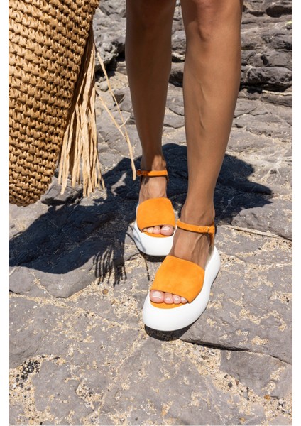 Nelly Kadin Bej Gercek Deri Suet Platform Topuklu Sandalet fırsatları