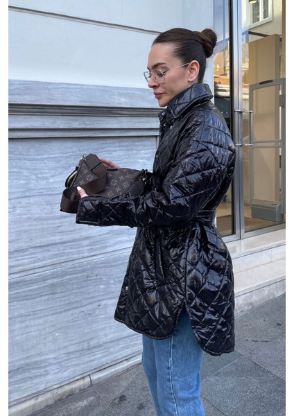 Kapitone Kuşak Detay Mont- Siyah indirimleri