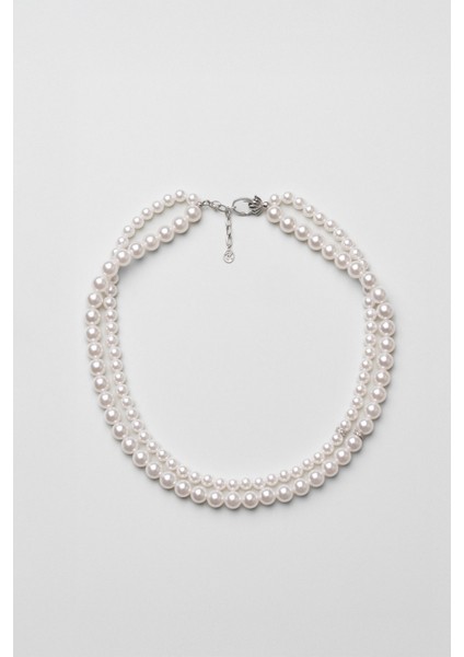 Ivory 18 Ayar Beyaz Altın Kaplama 43 cm Gümüş Inci Kolye