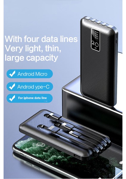 20.000 Mah Kendinden Kablolu Powerbank Hızlı Şarj Telefon Standlı Göstergeli Taşınabilir Şarj Cihazı modelleri