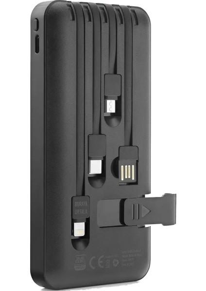 20.000 Mah Kendinden Kablolu Powerbank Hızlı Şarj Telefon Standlı Göstergeli Taşınabilir Şarj Cihazı