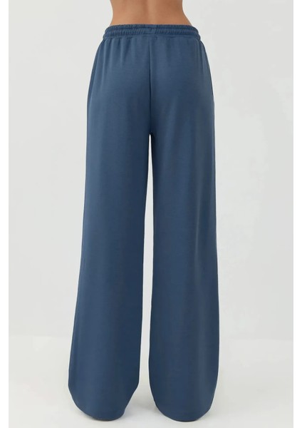 Kadın Modal Touch Geniş Paça Eşofman Altı Oxford Mavisi