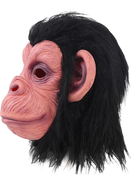 Siyah Saçlı Kafaya Tam Geçmeli Lateks Şempanze Maskesi - Lateks Maymun Orangutan Goril Maske Et Maske fiyatları