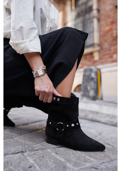 Matic Kadin Siyah Gercek Deri Suet Bot modelleri