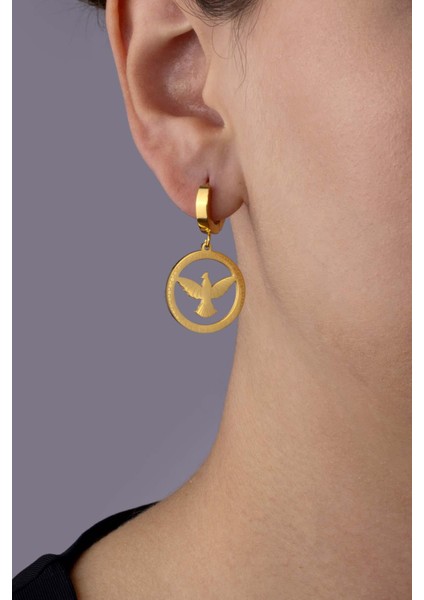 Anka Kuşu Altın Kaplama Çelik Küpe