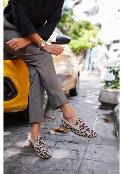 Geola Kadın Bej Leopar Gercek Deri Tokalı Babet fiyatları