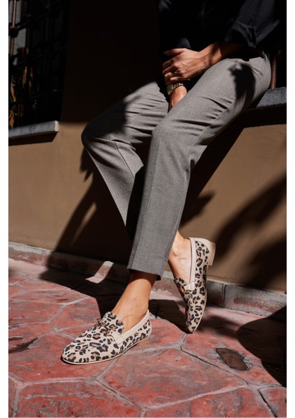 Geola Kadın Bej Leopar Gercek Deri Tokalı Babet indirimleri