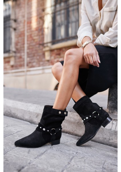 Matic Kadin Siyah Gercek Deri Suet Bot