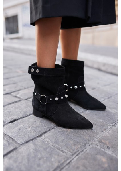 Matic Kadin Siyah Gercek Deri Suet Bot