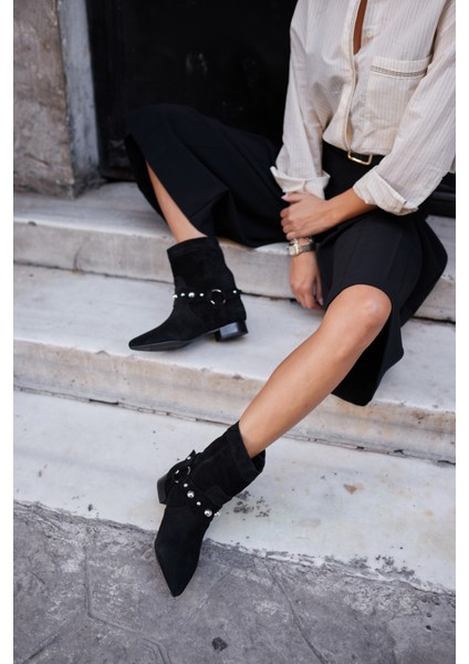 Matic Kadin Siyah Gercek Deri Suet Bot