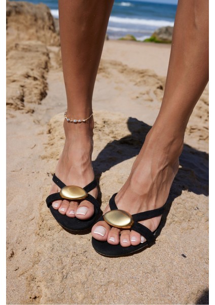 Erice Kadın Siyah Suet Toka Detay 5.5 cm Topuk Terlik fiyatları