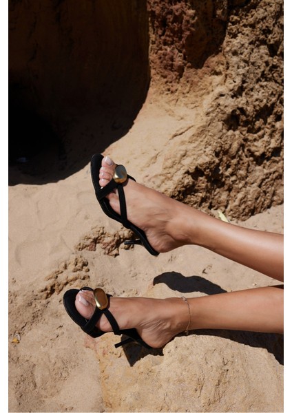 Erice Kadın Siyah Suet Toka Detay 5.5 cm Topuk Terlik indirimleri