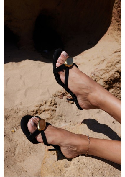 Erice Kadın Siyah Suet Toka Detay 5.5 cm Topuk Terlik