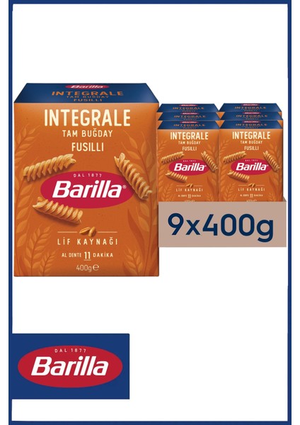 Tam Buğday Burgu Makarna (Integrale Fusilli) 400 gr x 9 Adet