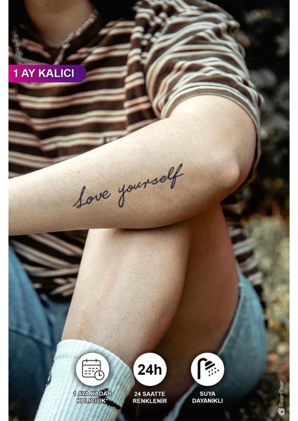 1 Ay Kalıcı Love Yourself "kendini Sev" Yazılı Geçici Dövme Tattoo