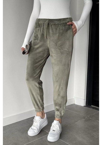 Kadın Bel ve Paça Lastikli Kadife Eşofman Altı P-00018733