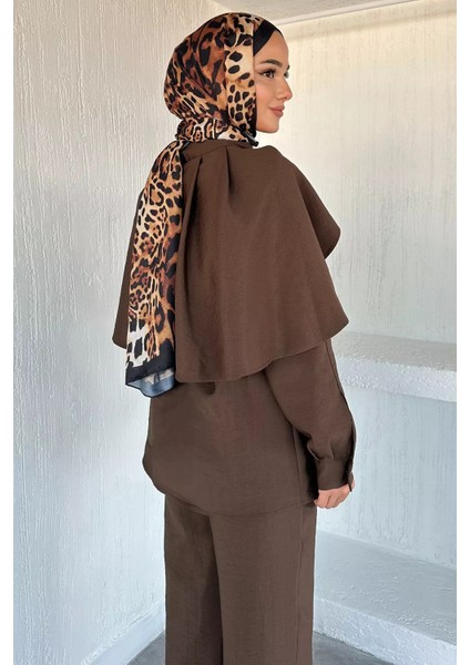 Pelerinli Broş Detaylı Kuşaklı Tunik Bel Lastikli Pantolon Tesettür Ikili Takım P-00018879 modelleri