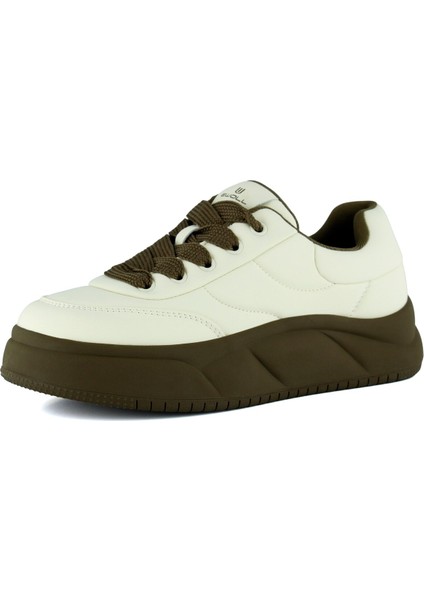 Bej Vegan Yuvarlak Burun Bağcıklı Flatform Taban Günlük Sneaker Spor Ayakkabı
