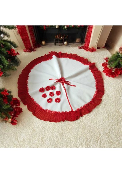 Yılbaşı Çam Ağacı Altı Örtüsü, Çam Ağacı Ayak Halısı Örtüsü, Kırmızı Renk, Peluş, 85 cm