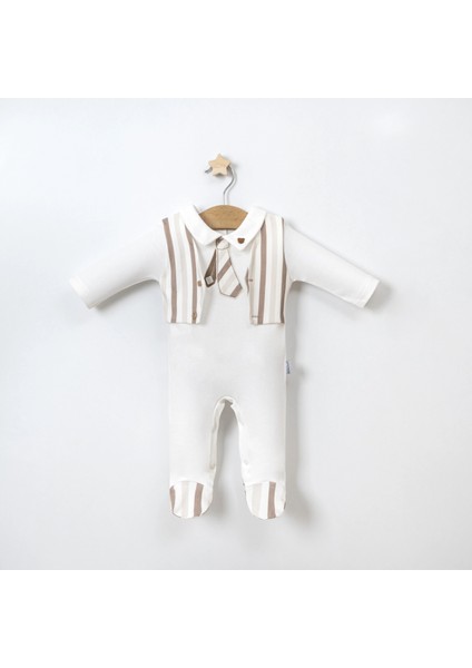 Çizgili Kravat Nakışlı Gömlek Yaka Bebe Erkek Tulum