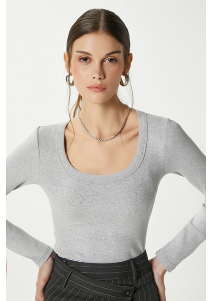 Kadın Anita Tok Doku Pamuklu Fittili Grimelanj Basic Bluz