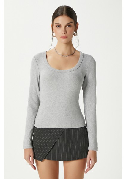 Kadın Anita Tok Doku Pamuklu Fittili Grimelanj Basic Bluz indirimleri