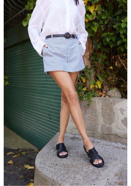 Rapida Kadın Siyah Gercek Deri Terlik