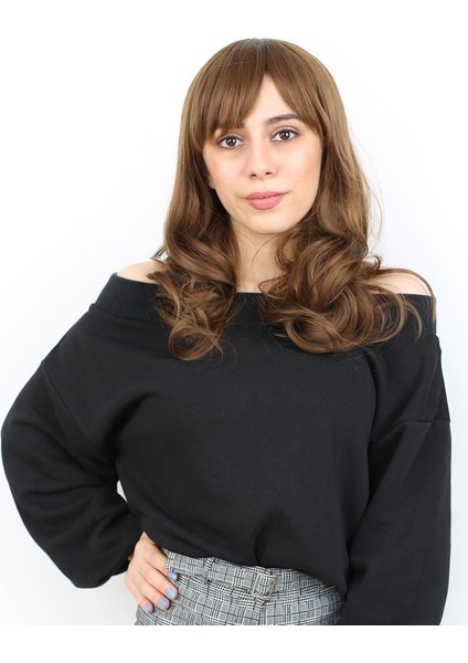 Dalgalı Perçemli Orta Boy Fiber Sentetik Peruk / Kumral