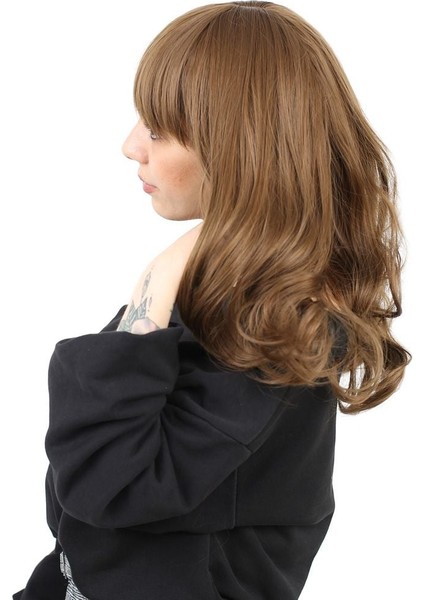 Dalgalı Perçemli Orta Boy Fiber Sentetik Peruk / Kumral modelleri