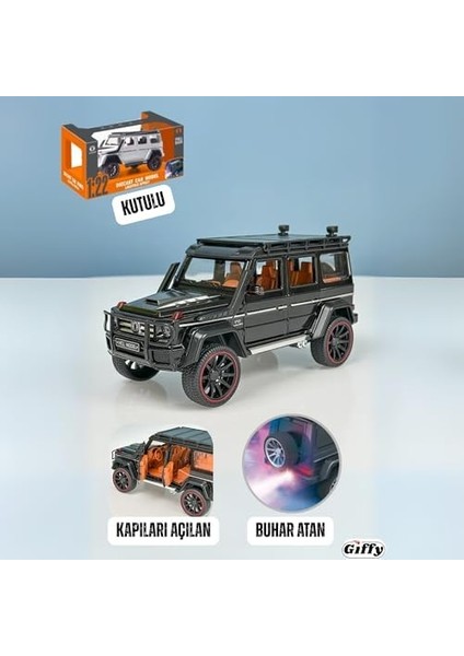 G Seri Arazi Aracı Die Cast Model Kutulu Buhar Atan Çek Bırak Full Fonksiyon Kapıları Açılan 1:22 Ölçek Model Araba Kutulu Ürün (Siyah) modelleri