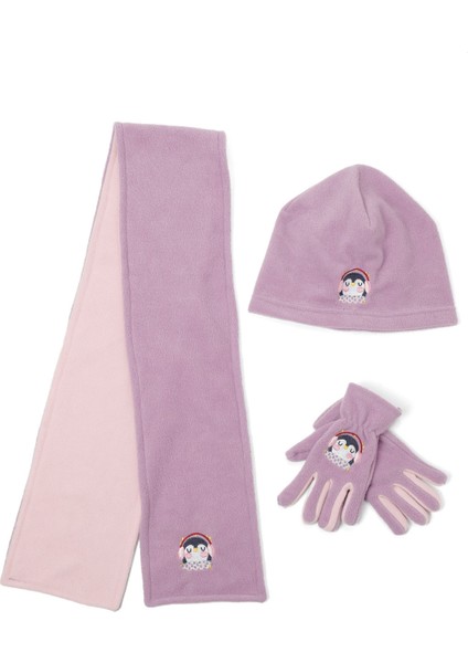 Pl Penguen Set G-5pr Lila Kız Çocuk Atkı/bere/eldiven