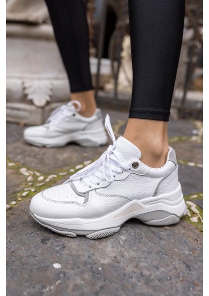 Olivia Kadin Beyaz Gercek Deri 5 cm Taban Sneaker modelleri