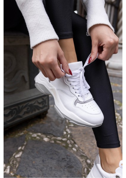 Olivia Kadin Beyaz Gercek Deri 5 cm Taban Sneaker fırsatları