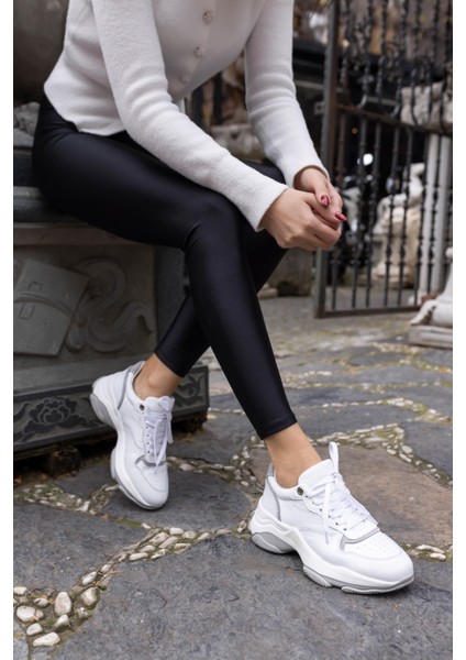 Olivia Kadin Beyaz Gercek Deri 5 cm Taban Sneaker indirimleri