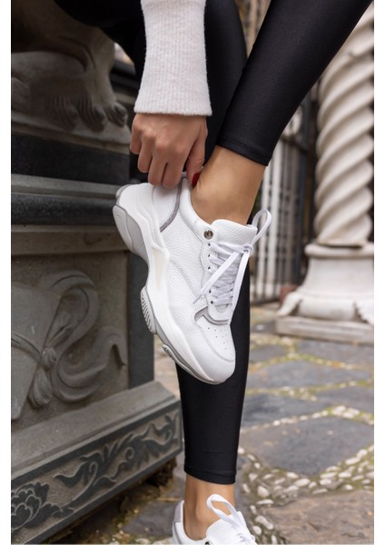 Olivia Kadin Beyaz Gercek Deri 5 cm Taban Sneaker