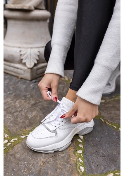 Olivia Kadin Beyaz Gercek Deri 5 cm Taban Sneaker