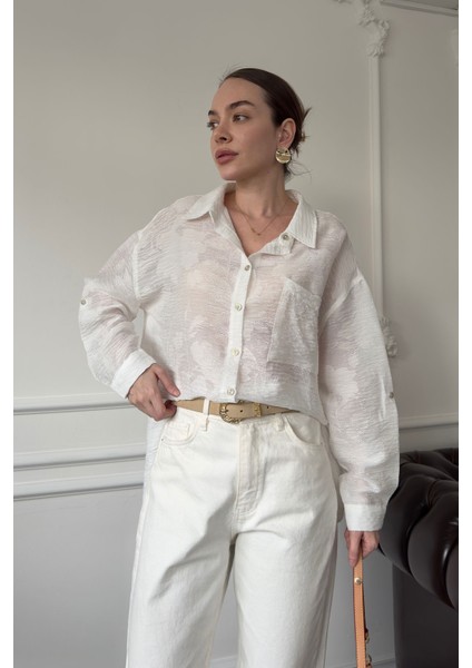 Nakışlı Tasarım Gömlek- Ekru