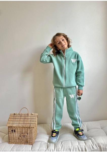 Erkek Çocuk W Şeritli Fermuarlı Sweatshirt Kışlık Takım modelleri