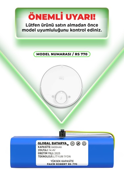 Fakir Robert Rs 770 Uyumlu Robot Süpürge Bataryası 14.4V 6400MAH Li-Ion Pil (Yüksek Kapasite) indirimleri