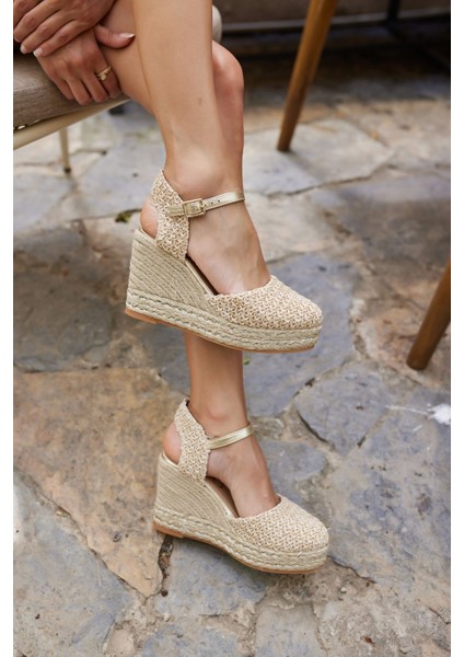 Tiri Kadın Bej Espadrıl Dolgu Taban Ispanya Uretım Sandalet fırsatları