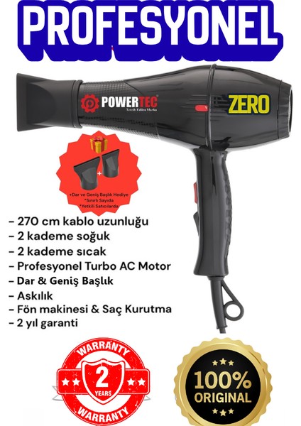 Powertech Kuaför Tipi Profesyonel Fön Makinesi 2500 Saç Kurutma Profosyonel