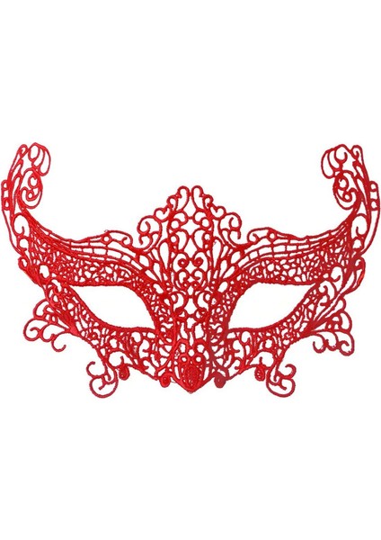 Techmrt Kırmızı Renk Dantel Örgü Işlemeli Parti Maskesi Model 3