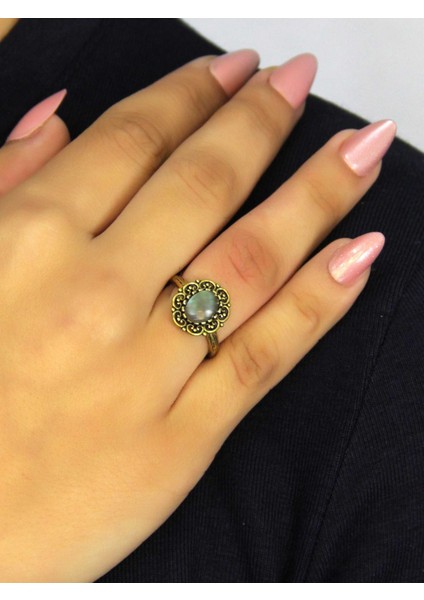 Doğal Taş Labradorit Doğal Taşlı Antik Model Kadın Ayarlanabillir Yüzük EUY77LBT fiyatları