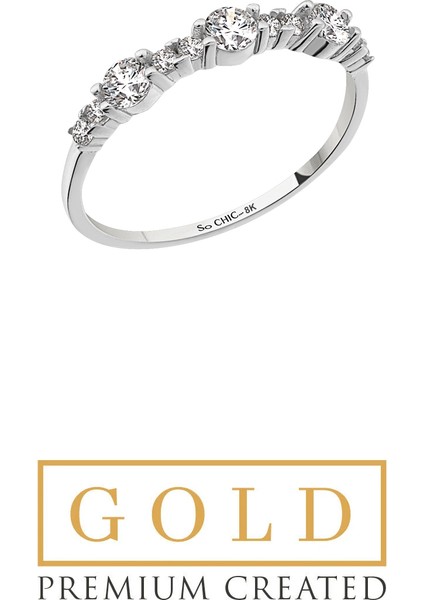 8 Ayar Beyaz Altın Sertifikalı Premium Created Taşlı Yüzük