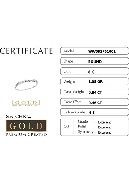 8 Ayar Beyaz Altın Sertifikalı Premium Created Taşlı Yüzük fiyatları